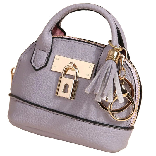 QeenRTUU Mini Tote Bag Keychain Coin Purse Pu Leather Key Chain Small Change Purse for Women Keychain Pouch Mini Makeup Bag Cute Zipper Coin Purse Small Wallets (Purple)
